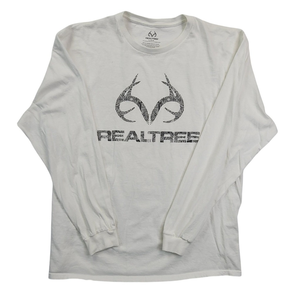 Realtree White Long Sleeve Graphic Tee Shirt‎ XL Hunting Outdoor Gorpcore Casual